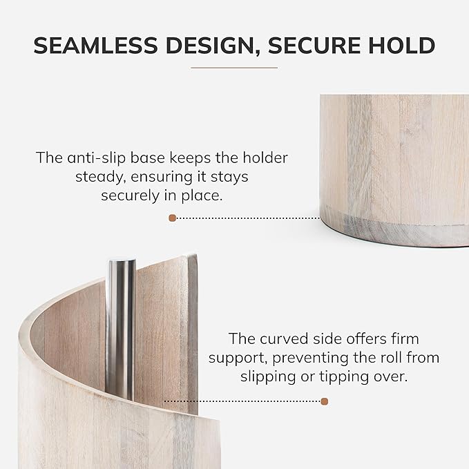 Anji Mountain Wooden Paper Towel Holder Countertop with Mango Wood Round Base and Iron Holder, Holder Stand for Kitchen Roll Organizer & Kitchen Dining Table Home Decor - Whitewash/Nickel, Classic