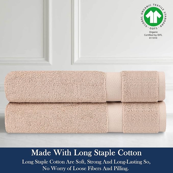 Organic Cotton Luxuriously Plush Hand Towel Pack of 2 | GOTS & OEKO-TEX Certified | Premium Hotel Quality Towels | Feather Touch Technology|650 GSM Long Staple|Soft, Quick Dry & Ultra-Absorbent