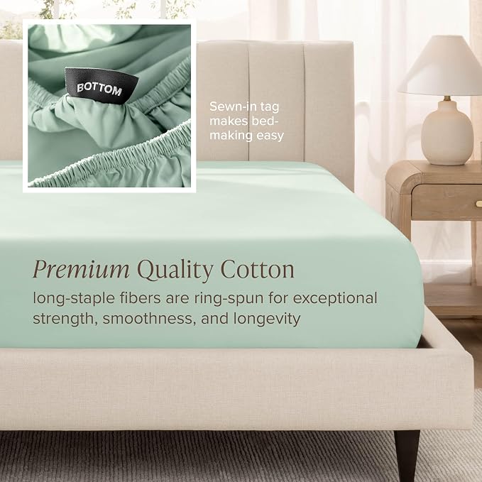 Bare Home 100% Organic Cotton Twin Extra Long Sheet Set - 400 Thread Count - Smooth Sateen Weave - Breathable & Cooling - Hotel Luxury Set - Deep Pocket Bed Sheets (Twin XL, Willow)