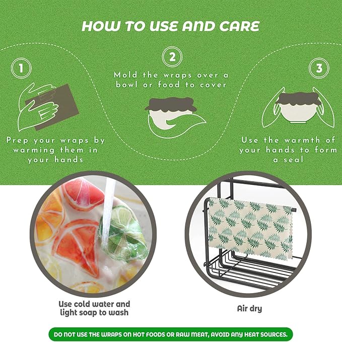 Zelten Beeswax Reusable Food Wraps - (3 Packs, 3 Sizes S,M,L) Plastic and Silicone Free, Eco-friendly Wrap, Wax Paper for Food,Cactus