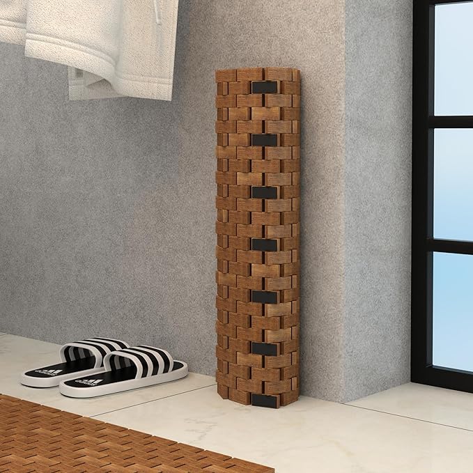Teak Wood Bath Shower Mat for SPA Sauna with Mutiple Silica Gel Feet 27.5X19.7X0.31-Inch
