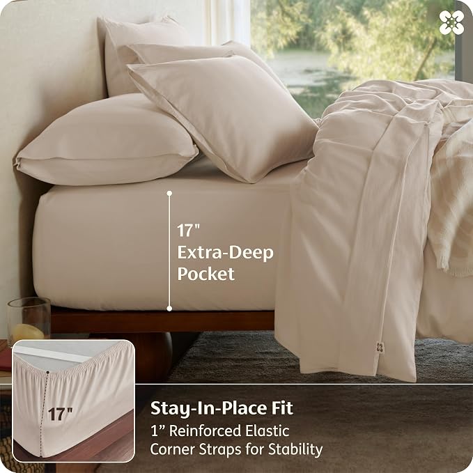Bedsure 100% GOTS Certified Organic Cotton Sheets, Full Size Sheets, 16" Deep Pocket Bedsheets with Corner Straps, Eco-Friendly, Soft, Breathable & Luxury PureWoven Cotton Hotel Bedding, Linen