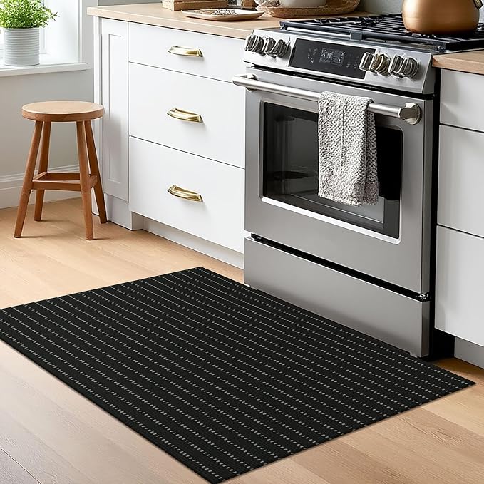 EARTHALL Small Area Rug 2x3 Ft Washable Rugs for Entryway Non Slip Braided Throw Rugs Door Mat Indoor Outdoor Entrance Cotton Woven Carpet for Kitchen Foyer Front Door, Black/Grey