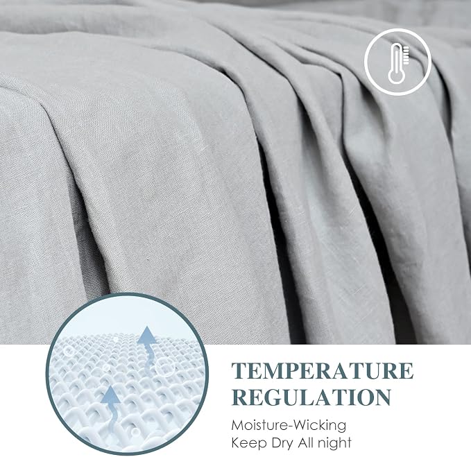 Sijo Premium Stone Washed French Linen 1 Flat Sheet (Dove, 1 Flat Sheet Only Full/Queen)