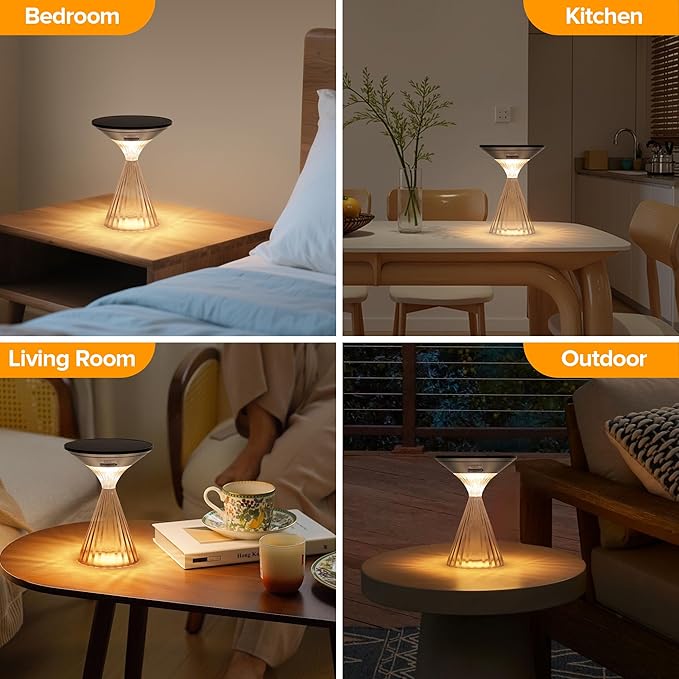 LUTEC Cordless Table Lamp, Solar Table Light Waterproof Outdoor Indoor Light, Solar Powered/Battery Operated Rechargeable Desk lamp, 3 Way Dimmable Touch Lamp for Camping Patio Bedroom