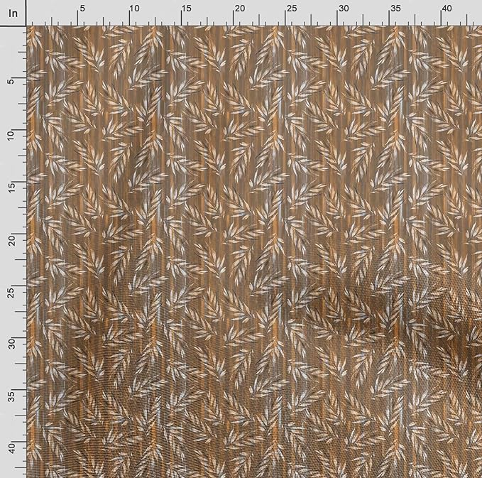 Soimoi Leaves Print - Brown, Pure Silk Fabric - 42 Inch Wide, 1 Yard, Lightweight Material, Perfect for Elegant Dresses, Sarees, Scarves, Evening Wear