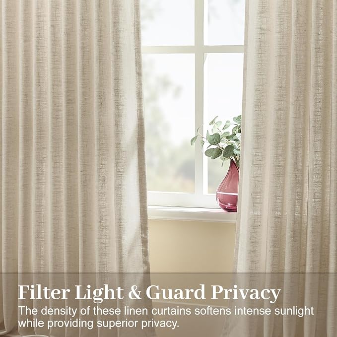 Extra Wide Pinch Pleated Curtains 102 Inches Long for Sliding Glass Door 60 Inch Wide Linen Curtain Memory Trained Pleat Drapes Hooks Rings 60x102 Curtain for Large Window, Burlywood Birch, 1 Panel