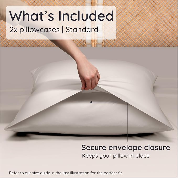 Bambaw 100% Viscose Derived from Bamboo Pillowcase Standard Size – Set of 2 Cooling Pillow Cases for Hot Sleepers with Envelope Closure, Breathable & Soft Pillow Cases Standard Size (Sand)