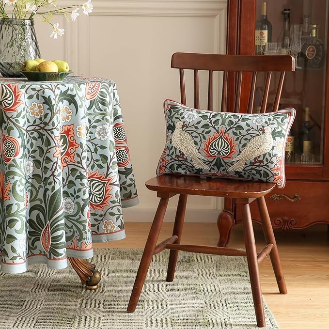 ISAENNE Designer William Morris Rectangular Throw Pillow Covers 12x20 Pack of 2,Vintage Floral Birds Cushion Cases, Decorative Linen Pillow Covers for Sofa Couch Bedroom Living Room Outdoor