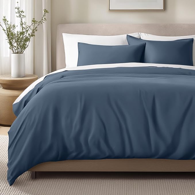 Bare Home 100% Organic Cotton Sateen Duvet Cover Set - 400 Thread Count - Smooth Sateen Weave - Warm & Luxurious - Duvet Cover (King/Cal King, Bering Sea)