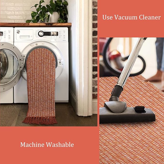 Lahome Belle Boho Kitchen Rug, 3x5 Fall Rugs for Bedroom Lightweight Bathroom Area Rug Woven Indoor Door Mats for Entryway with Tassels, Farmhouse Throw Rug Non Shedding Floor Carpet for Office Dorm