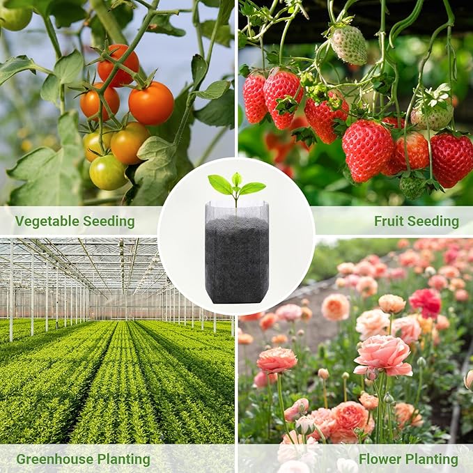 GREANER 400 PCS Nursery Bags - 5.5"x6.3", Biodegradable Plant Starter Bags, Thickened Non-Woven Biodegradable Plant Pots for Plant, Seedling, Garden, Flower, Vegetable, Indoors and Outdoor Use