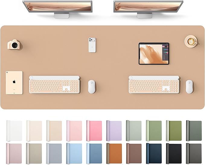 YSAGi Leather Desk Protector, Office Mat, Large Mouse Mat, Non-Slip PU Leather Blotter, Laptop Desk Mat, Waterproof Writing Pad for Office and Home(Latte, 63" x 24")