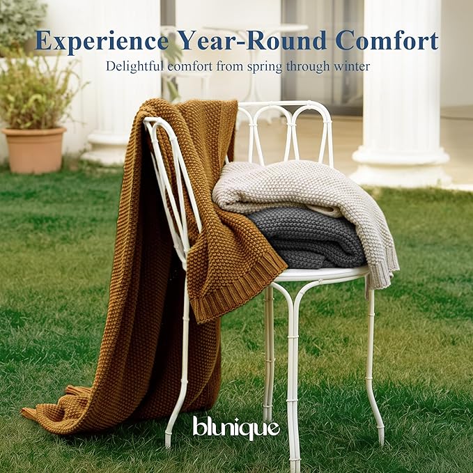 100% Cotton Cable Knit Throw Blanket, Large Lightweight Soft Knit Blanket for Sofa Couch Bed, Breathable All-Season Throw, Cozy Decorative Blanket, 60 x 80 Inch,Mustard