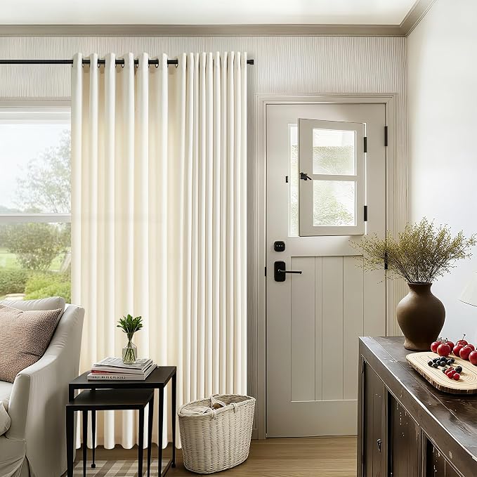 Beige Ecru 108 Inches Long Curtains for Living Room 2 Panel Set Rustic Textured Opaque Privacy Light Filtering Semi Sheer Linen Farmhouse Window Treatments for Sliding Glass Door Boho Decor 9FT