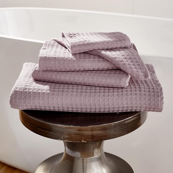 UCHINO Waffle Twist Cotton Weave Hand Towel for Bathroom Lightweight Absorbent Quick Dry Honeycomb Texture Solid Terry Loop Reverse 20" x 30", 1 Hand Towel, Orchid Purple