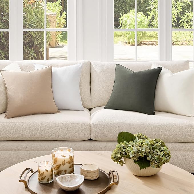 Pack of 4,Decorative Linen Soild Throw Pillow Covers Soft Accent Cushion Case Boho Farmhouse Neutral Pillowcase for Couch Sofa Bedroom Living Room Home Decor 18 x 18 Inch Green