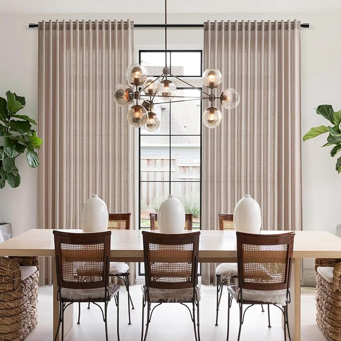 Nanspring Oatmeal Curtains 80 Inches Length for Living Room Back Tab Rod Pocket Semi Sheer Linen Privacy Drapes Muted Neutral Boho Linen Textured Window Curtain for Dining Room Bedroom 52X80 Inch