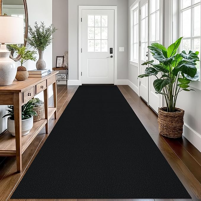 EARTHALL Long Runner Rug 3x12 Ft Non Slip Runners for Hallways Cotton Non Slip Entryway Runner Braided Kitchen Runner Indoor Outdoor Carpet Runners for Entryway, Hall, Foyers, Black/Grey