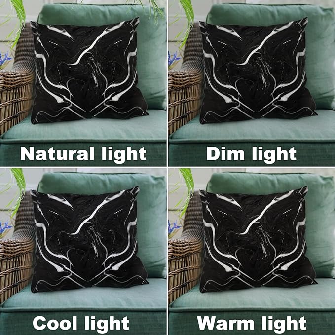Shrahala Marble Black Decorative Throw Pillow Cover, Skin Black Marble Square Pillowcase Blended Double-Sided No Inserts for Bedroom Living Room Set of 2 (20 X 20 in)
