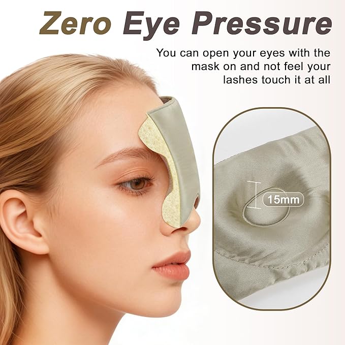 VOCOSTE 22 Momme Pure Silk Sleep Mask with Travel Pouch, 3D Contour Adjustable Blindfold for Side Sleepers, Taupe