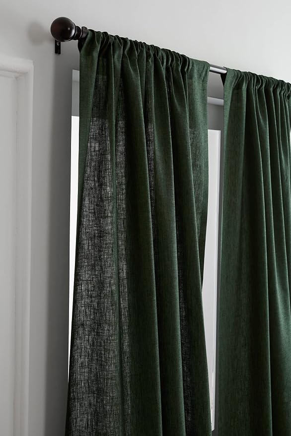 Solino Home European Flax Linen Curtain Forest Green, 52 x 120 Inch Light Filtering Rod Pocket Curtain 120 Inches Long, 100% Pure Linen Window Treatment for Living Room, Bedroom - 1 Panel