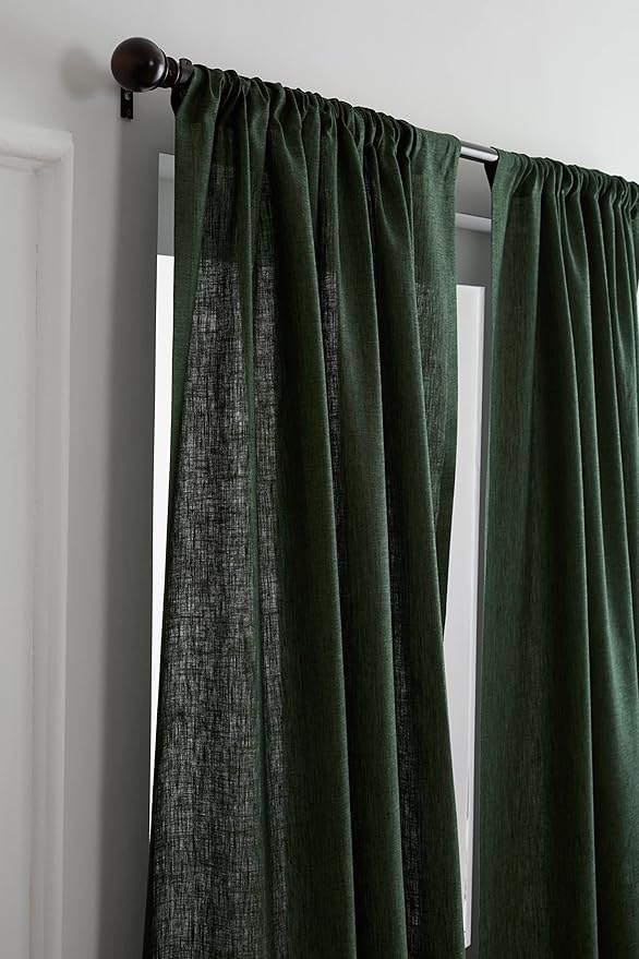 Solino Home European Flax Linen Curtain Forest Green, 52 x 96 Inch Light Filtering Rod Pocket Curtain 96 Inch, 100% Pure Linen Window Treatment for Living Room, Bedroom - 1 Panel