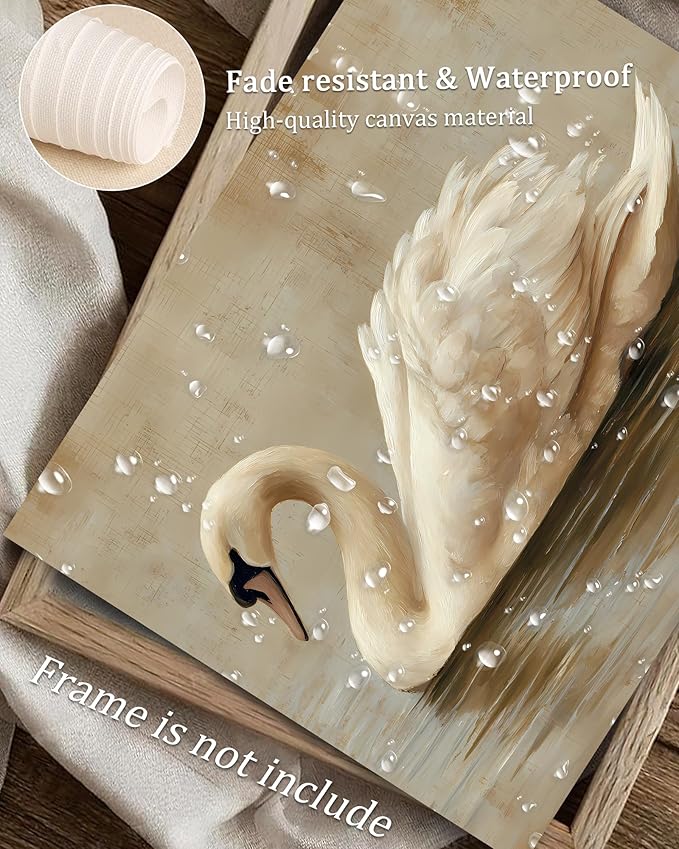 Vodefoad Vintage Swan Wall Art, Minimalist Elegant Swan Wall Decor, Neutral Animal Artwork Art Prints Room Decor, Cottagecore Autumn Classic Bird Art for Bedroom, Living Room, Bathroom, Lake House, 10x10 Inch