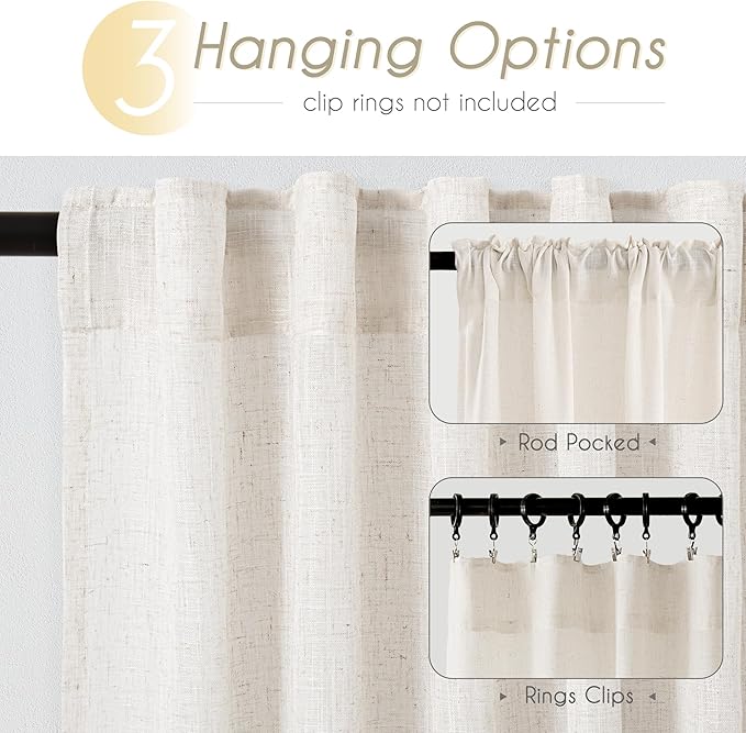 Extra Long 120 inch Curtains Linen Blend for Living Room Back Tab Neutral Farmhouse Light Filtering Semi Sheer Linen Drapes 120 inch Ceiling to Floor For Large Window Villa Hallway Ivory 10 FT 42x120