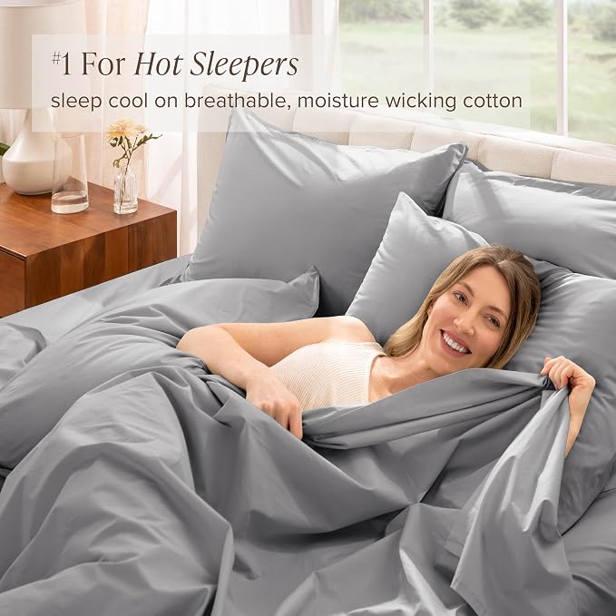 Bare Home 100% Organic Cotton California King Sheet Set - Crisp Percale Weave - Lightweight & Breathable - Bedding Sheets & Pillowcase (California King, Light Grey)