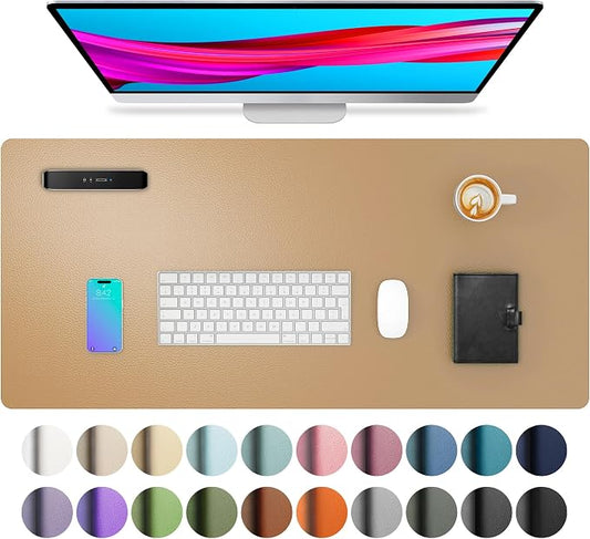 Aothia Faux Leather Desk Mat for Keyboard & Mouse (Khaki, 31.5" x 15.7") | Large desk mat for keyboard, mouse and laptop, creating a clean, organized workspace for work, study and everyday use