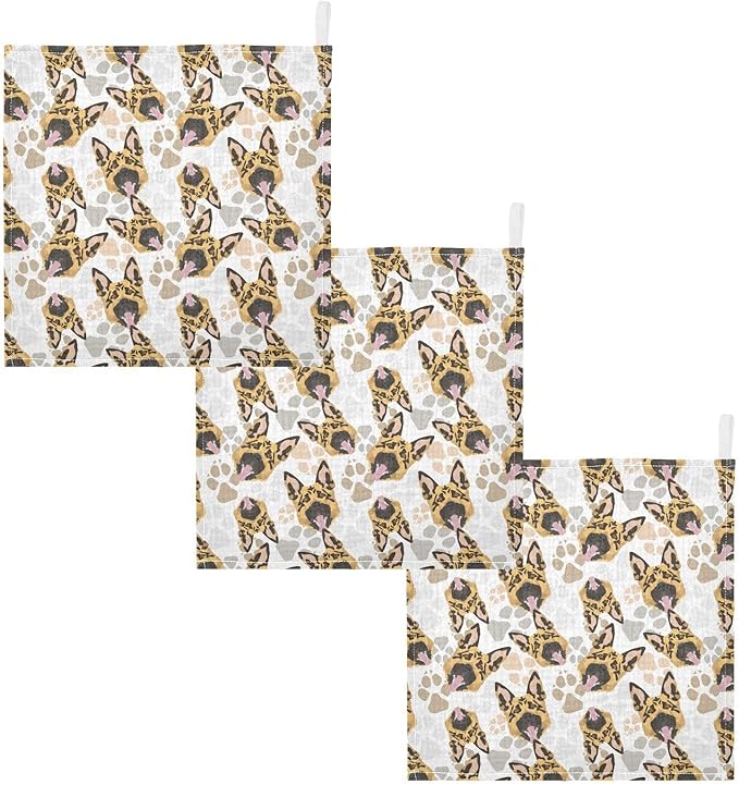 Baby German Shepherd Dog Muslin Washcloths 3 Pack - Muslin Burp Cloths Hanky Large 11.8"X11.8" Extra Soft Absorbent Baby Burp Rags for Newborn 100% Cotton for Boys Girls Gift