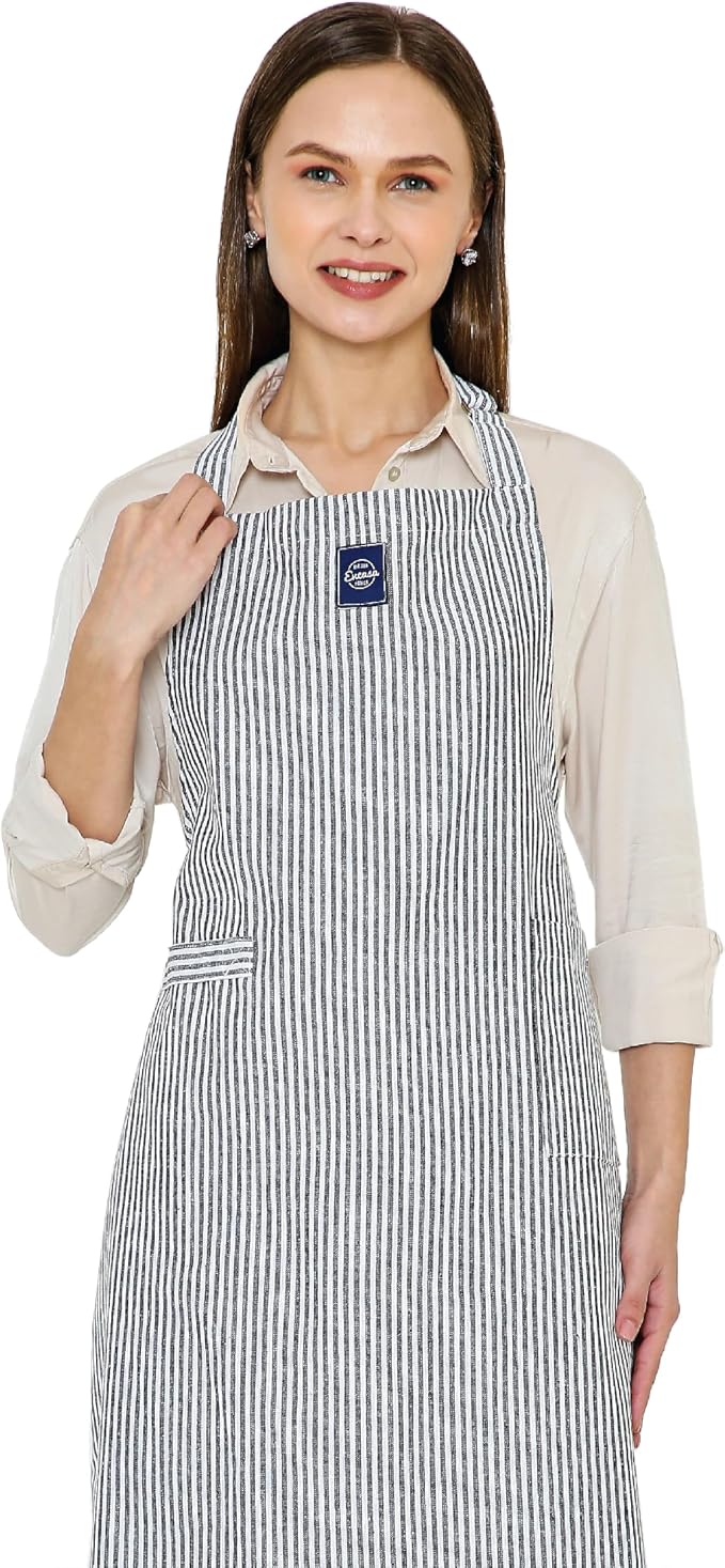 Encasa XO Cotton Kitchen Aprons for Women & Men with Pocket & Towel Loop, Adjustable Neck & Back Strap for Cooking, Baking