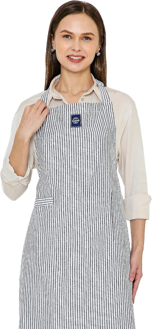 Encasa XO Cotton Kitchen Aprons for Women & Men with Pocket & Towel Loop, Adjustable Neck & Back Strap for Cooking, Baking
