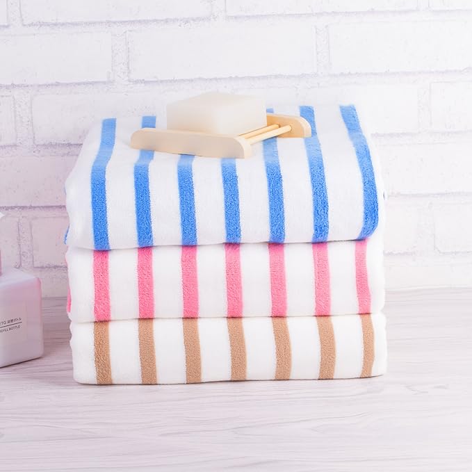 JML Beach Towels Set of 2, 30" x 60", Large Microfiber Bath Towel Cabana Stripe, Quick Drying Absorbent for Sauna, Shower, Gym, Summer Party, Sport, Swimming, Pool, Yoga, Camping, Coffee
