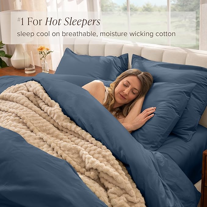 Bare Home 100% Organic Cotton King Duvet Cover Set - Crisp Percale Weave - Lightweight & Breathable - Cooling Duvet Cover Set (King, Bering Sea)