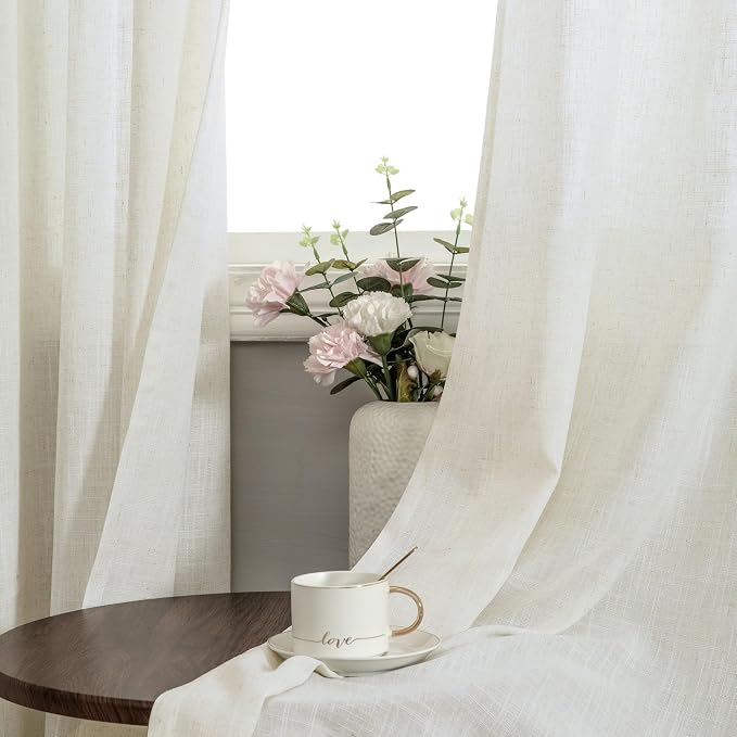 Pitalk Linen Window Treatments Sheer Curtain Panels for Living Room 92 Inches Long Pair Set of 2 Grommet Natural Light Filtering Floor Length Extra Long Curtains Cream Colored Ivory 52x92 Length
