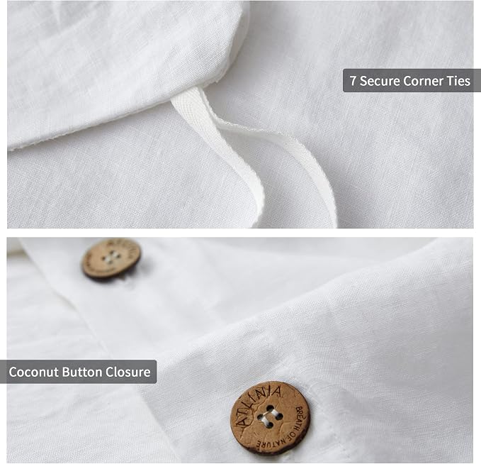 ATLINIA 100% Flax Linen Duvet Cover Set - Stone Washed Pure French Linen Organic Fabric for Farmhouse Comforter Boho Bedding Included 1 Duvet Cover 2 Pillow Shams(White, Queen)