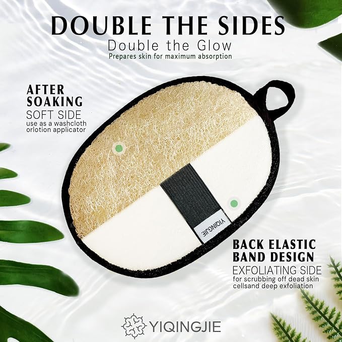 YIQINGJIE Egyptian Loofah Body Scrubber for Men, XL Natural Luffa Sponge for Full-Body Exfoliation, 2 Pack, Black
