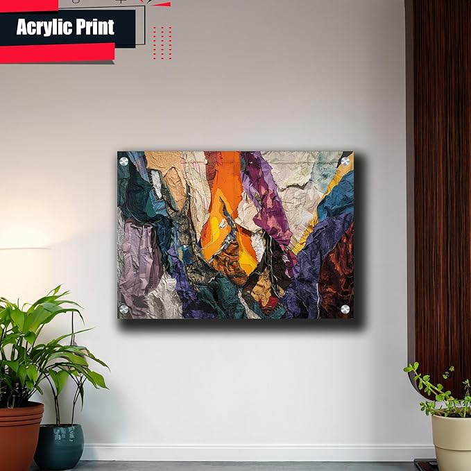 Print artistic nicely depicts a wild mountains, many pieces of fabric and torn paper of different textures and colors, Minimalist Wall Art, Arts