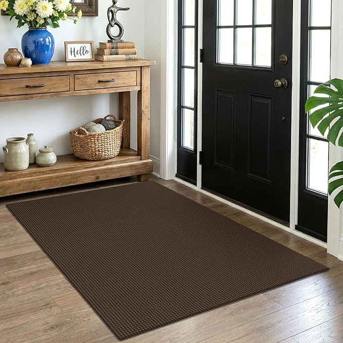 EARTHALL Woven Area Rug 4x5 Ft Washable Rugs for Entryway Non Slip Braided Throw Rugs Bedroom Carpet Cotton Entry Rug Cotton Floor Carpets for Bedroom Dining Room Living Room, Brown
