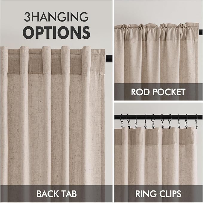 MIULEE Non-See-Through Privacy Linen Curtains 2 Panels, Light Filtering Window Curtains Farn House Textured Back Tab Semi Sheer Drapes for Bedroom Living Room, 52 x 90 Inches Long, Burlywood