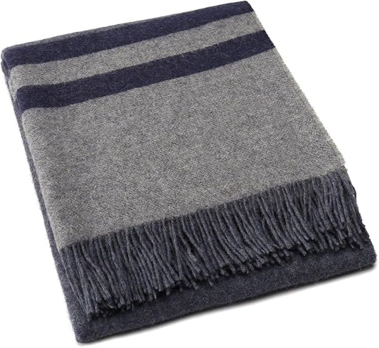Superfine Alpaca Wool Throw Blanket - Lightweight Alpaca Merino Wool Throw Blankets | Soft Peruvian Alpaca Blanket Wool Blanket Striped Design 63" x 52" (Blue Jean/Soft Gray/Navy Blue)