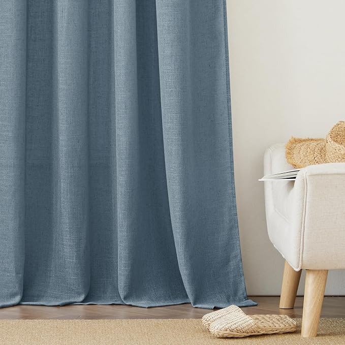 RYB HOME Semi Sheer Curtains 108 inches Length for Windows Sunlight Filering Privacy Protect Soft & Vertical Drapes for Bedroom Living Room Dining, Stone Blue, W 52 x L 108 inch, 2 Panels