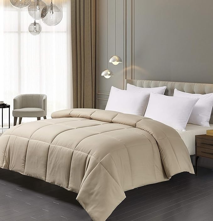 BlueRidge Home Fashion Microfiber Down Alternative Comforter, Twin, Khaki
