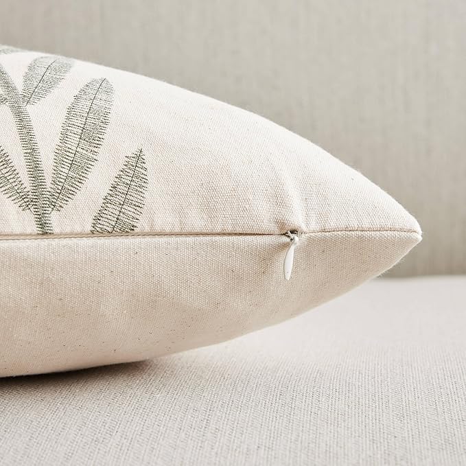 100% Cotton Farmhouse Leaves Throw Pillow Covers Set of 2, 24x24 Inch Green Pastoral Decorative Print Cushion Covers for Sofa Bed Living Room Home Decor