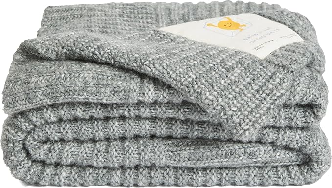 UnHide Melange Knit Blanket - 60" x 80" Textured & Ultra-Soft Wool Throw - Timeless & Breathable Knitted Blanket for Bedroom & Living Room - Silver Fox