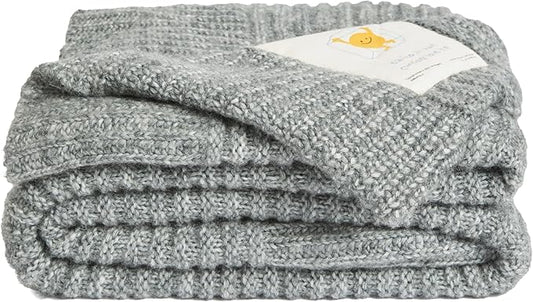 UnHide Melange Knit Blanket - 60" x 80" Textured & Ultra-Soft Wool Throw - Timeless & Breathable Knitted Blanket for Bedroom & Living Room - Silver Fox