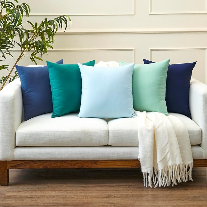Encasa XO Throw Pillow Covers 20x20 in Set of 2 Ice Blue | No Inserts | Cotton Pillow Covers for Living Room, Bed, Sofa, Couch | Decorative Cushion Covers with Improved Zipper