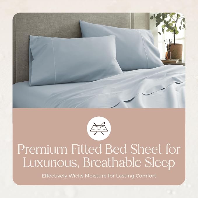Organic Full Fitted Sheet Only Deep Pocket - 100% Organic Cotton Sheets with Soft Breathable 500 Thread Count Sateen Weave GOTS & Fairtrade Certified - Fitted Bed Sheets Only (Powder, Full)
